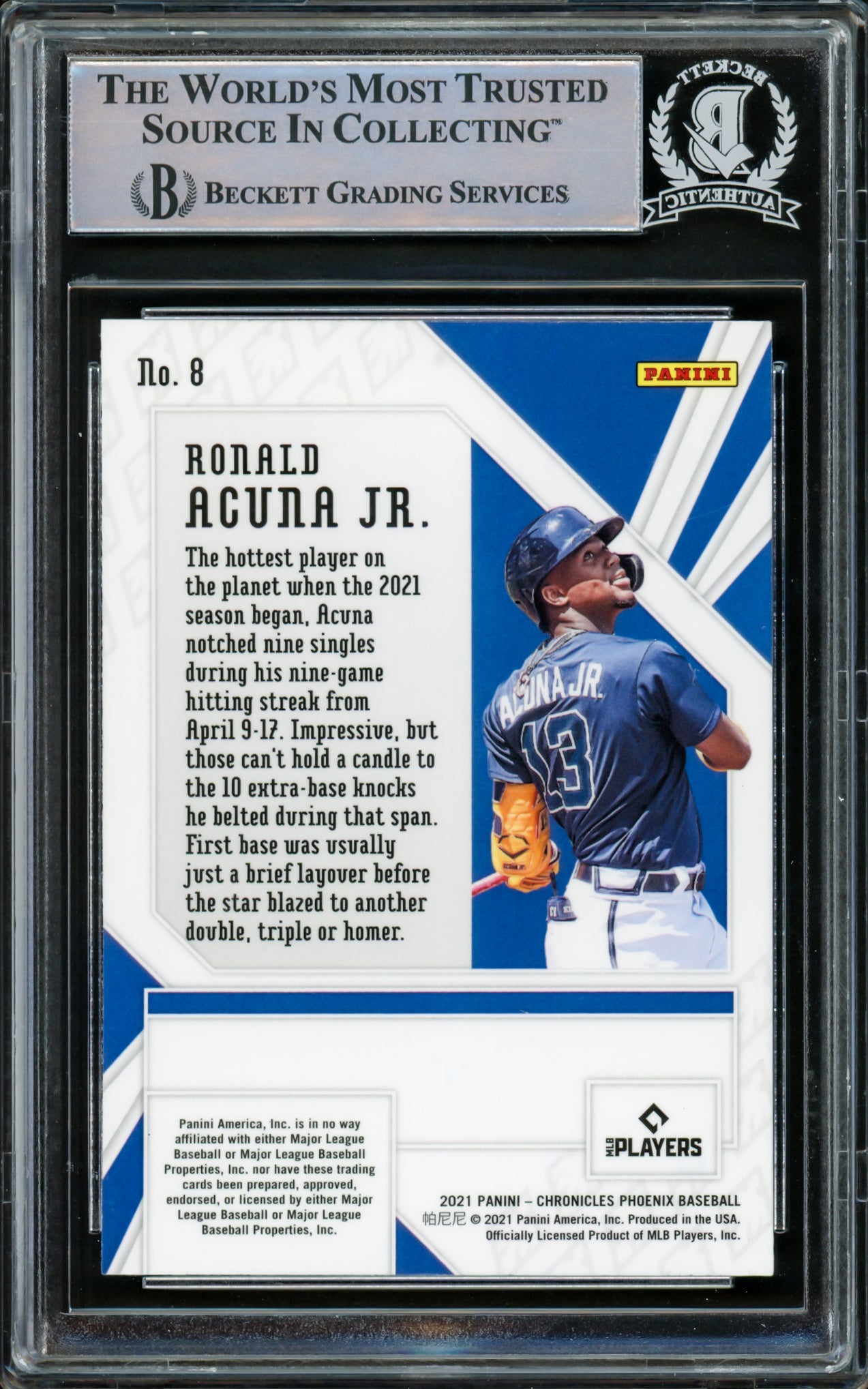 Ronald Acuna Jr. Autographed 2021 Panini Chronicles Phoenix XR Card #8 Atlanta Braves Beckett BAS #15778665