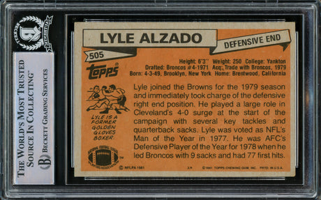 Lyle Alzado Autographed 1981 Topps Card #505 Cleveland Browns Beckett BAS #15778671