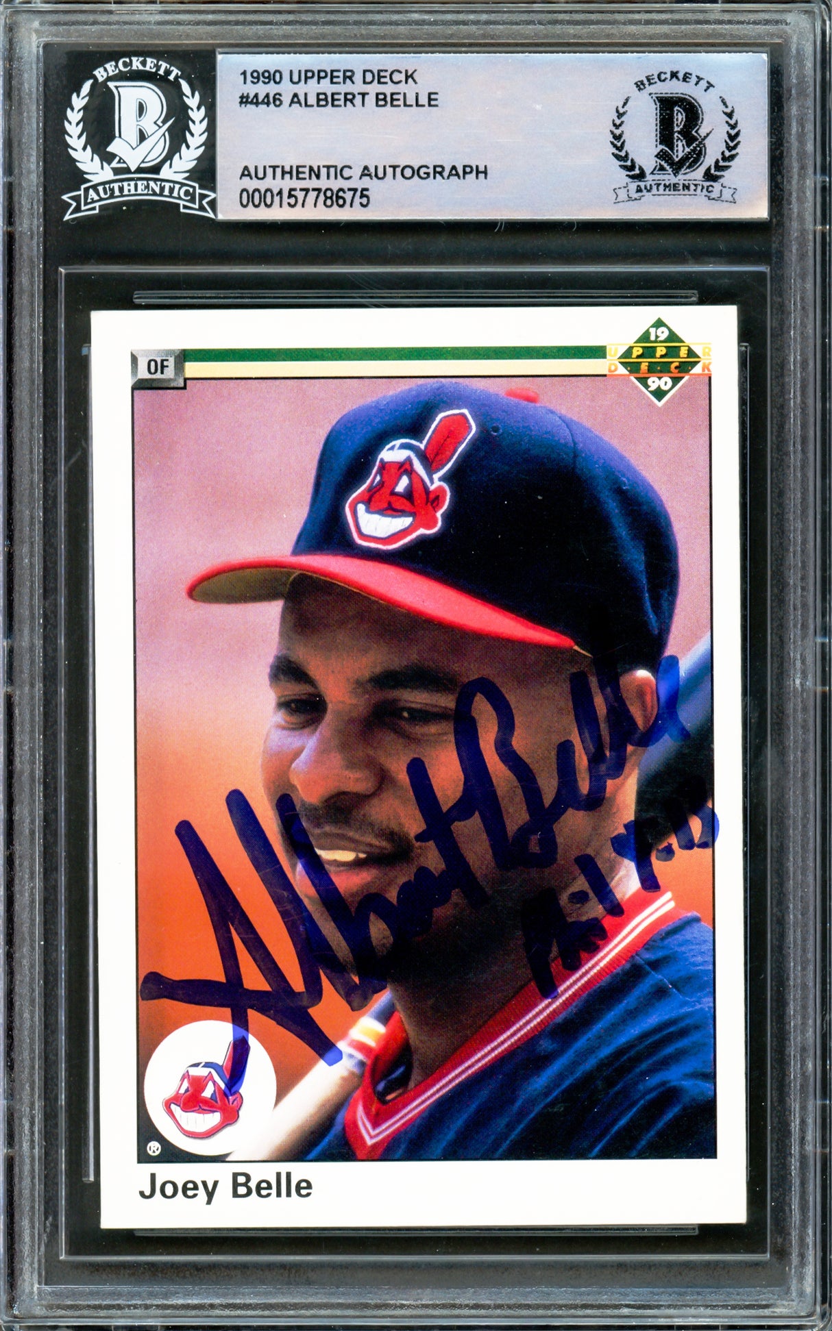 Albert Joey Belle Autographed 1990 Upper Deck Card #446 Cleveland Indians Beckett BAS #15778675