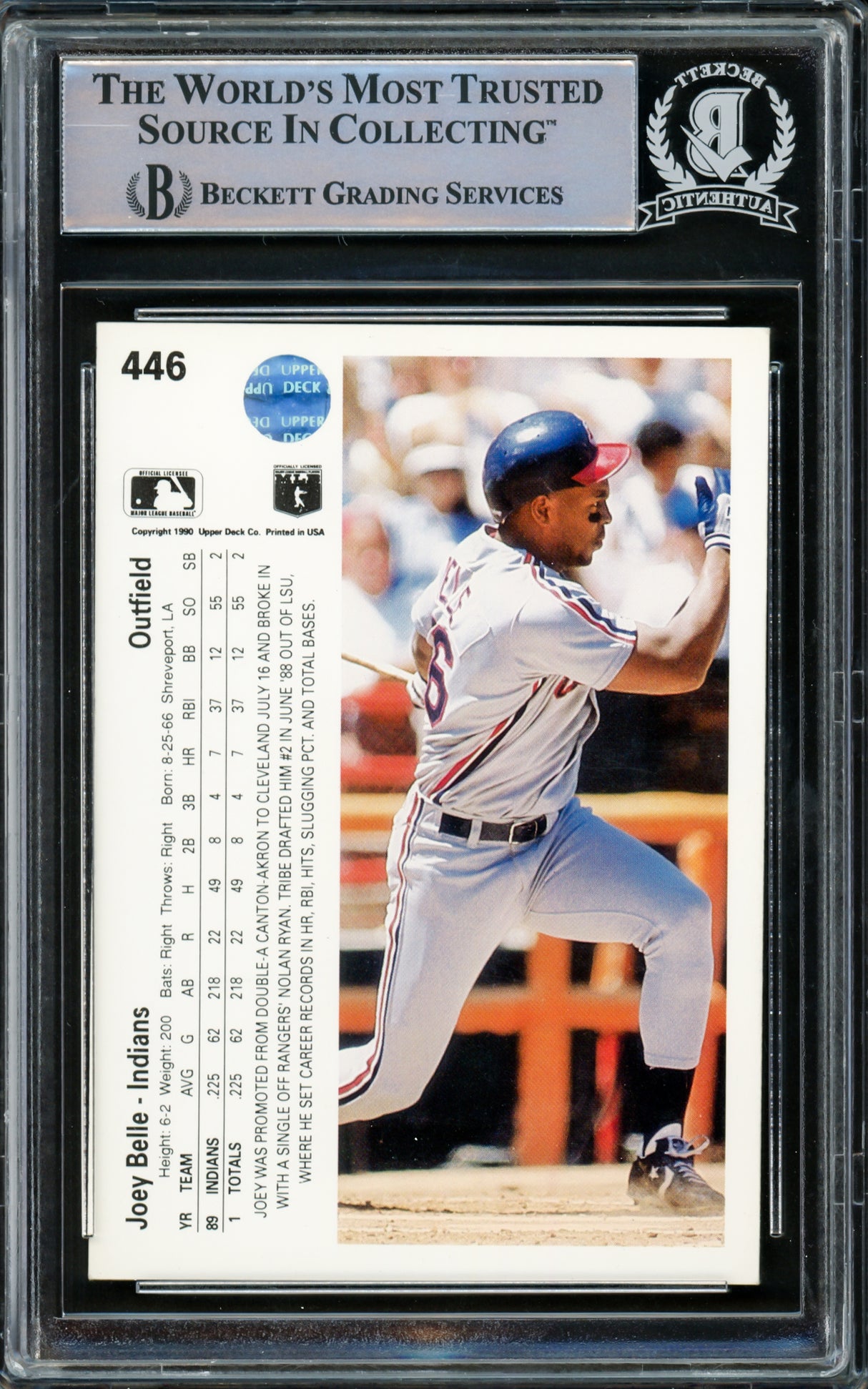 Albert Joey Belle Autographed 1990 Upper Deck Card #446 Cleveland Indians Beckett BAS #15778675