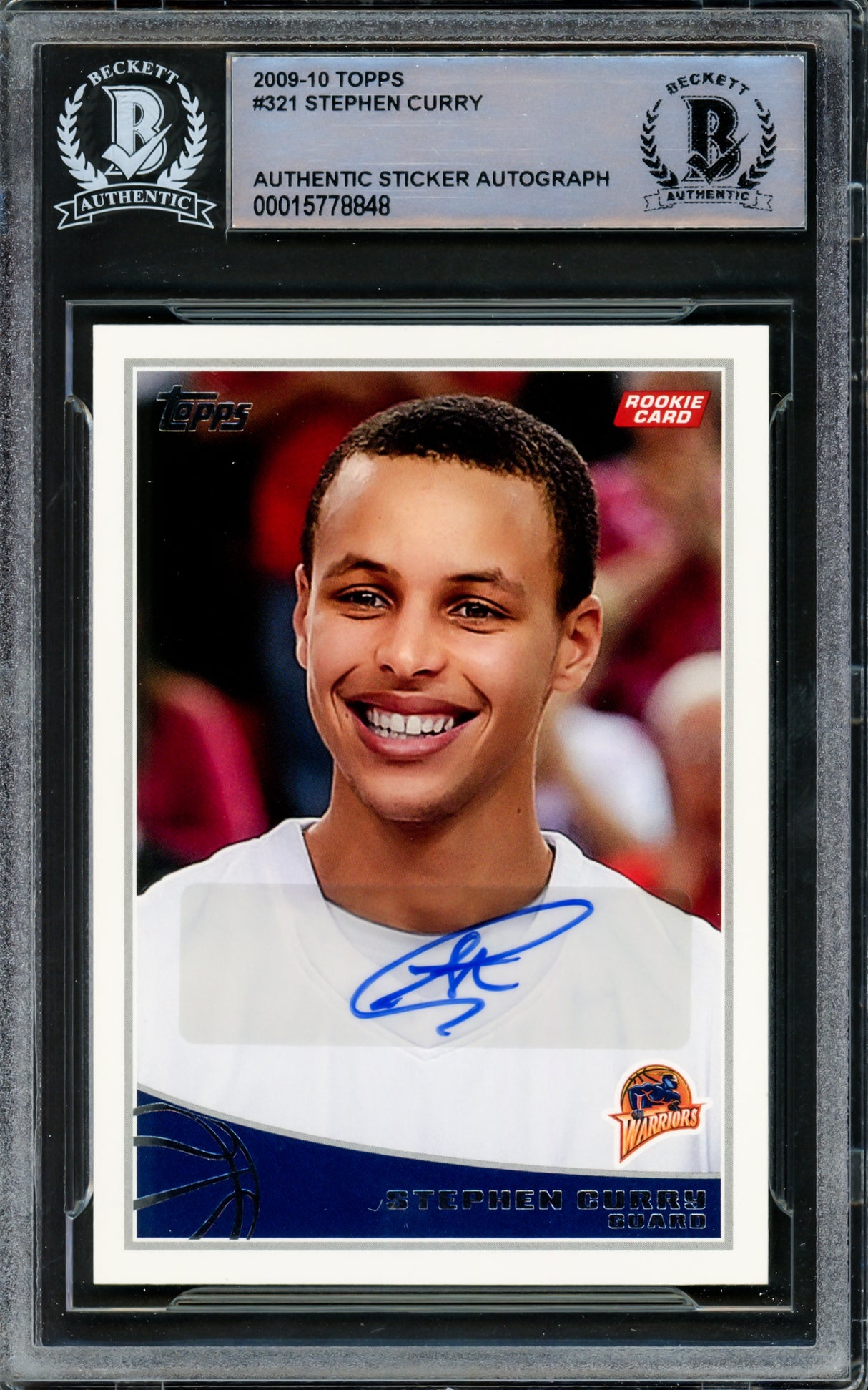Stephen Curry Autographed 2009-10 Topps Rookie Card #321 Golden State Warriors Beckett BAS #15778848