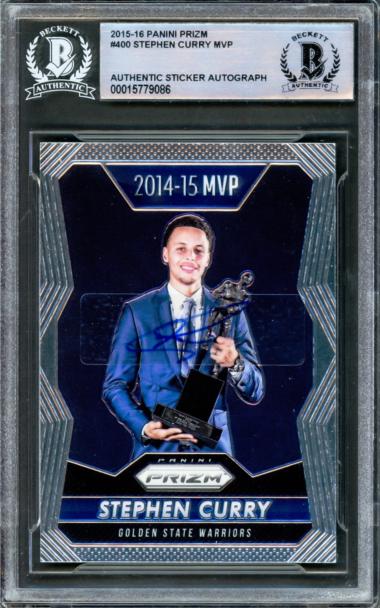 Stephen Curry Autographed 2015-16 Panini Prizm Card #400 Golden State Warriors Beckett BAS #15779086