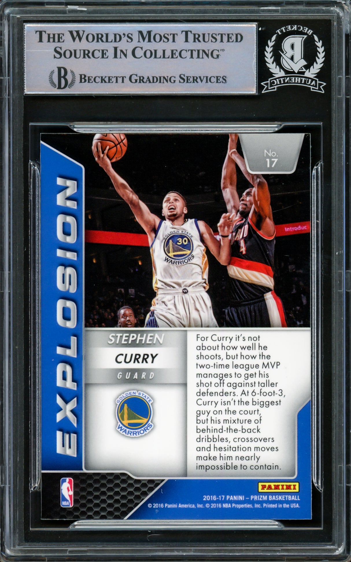 Stephen Curry Autographed 2016-17 Panini Prizm Explosion Card #17 Golden State Warriors Beckett BAS #15779172