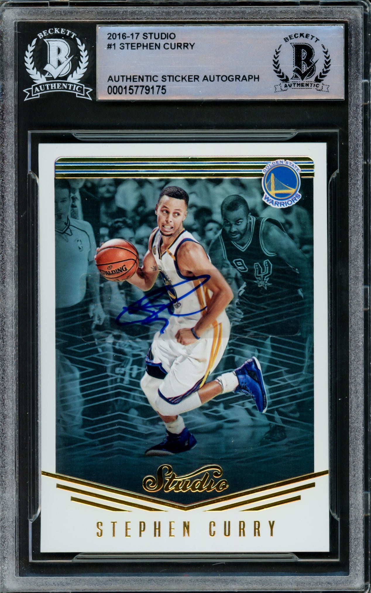 Stephen Curry Autographed 2016-17 Panini Studio Card #1 Golden State Warriors Beckett BAS #15779175