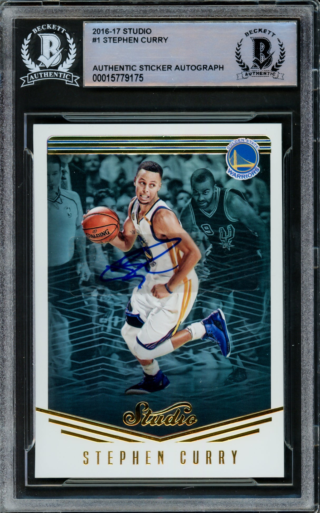Stephen Curry Autographed 2016-17 Panini Studio Card #1 Golden State Warriors Beckett BAS #15779175
