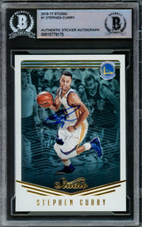 Stephen Curry Autographed 2016-17 Panini Studio Card #1 Golden State Warriors Beckett BAS #15779175