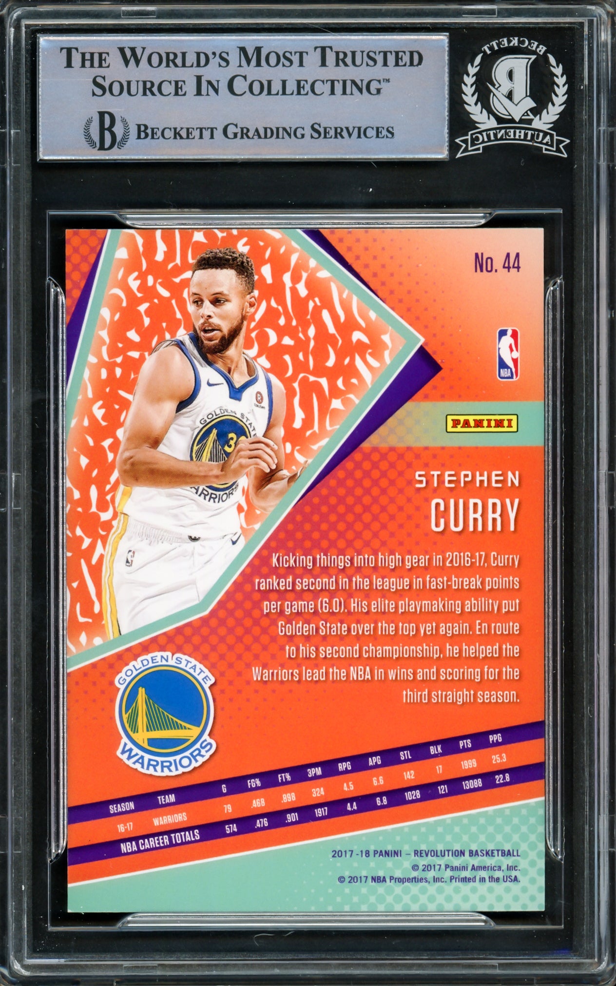 Stephen Curry Autographed 2017-18 Panini Revolution Card #44 Golden State Warriors Beckett BAS #15779182