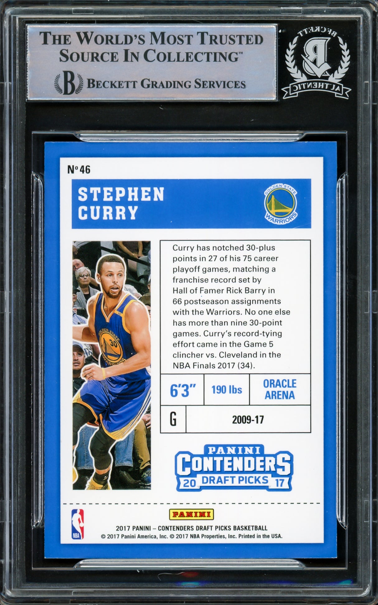 Stephen Curry Autographed 2017-18 Panini Contenders Blue Card #46 Golden State Warriors Beckett BAS #15779218