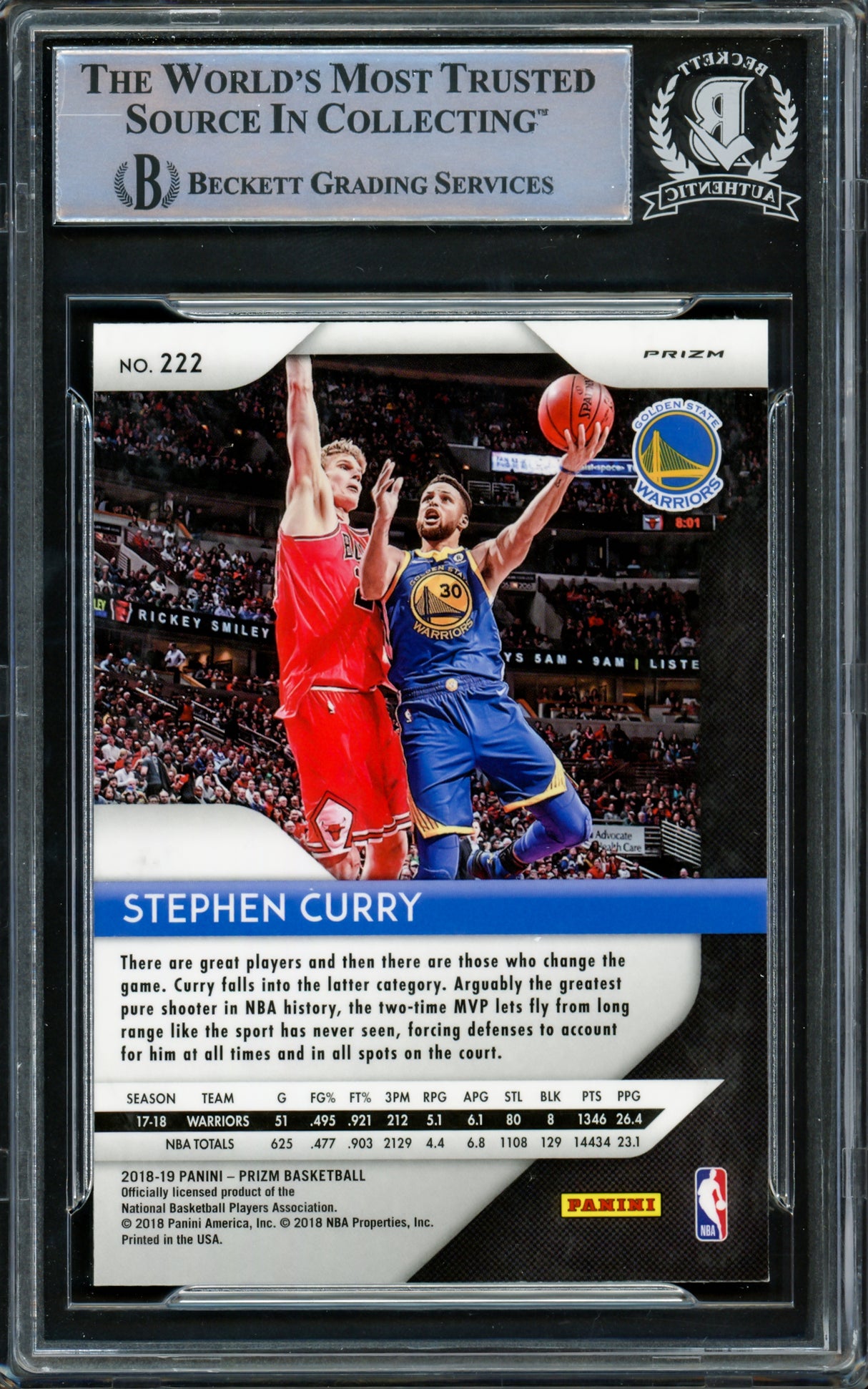 Stephen Curry Autographed 2018-19 Panini Silver Prizm Card #222 Golden State Warriors Beckett BAS #15779221