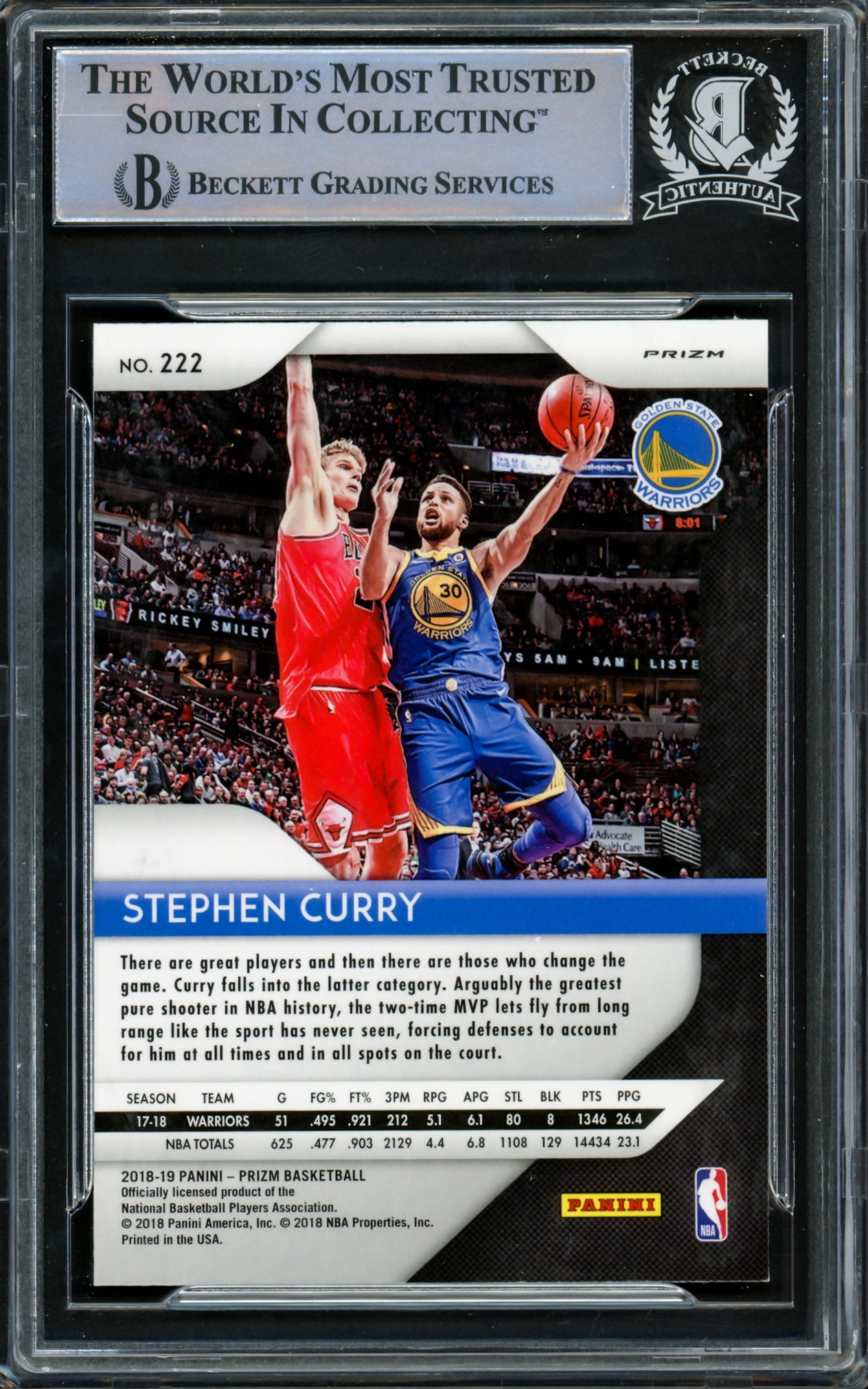 Stephen Curry Autographed 2018-19 Panini Silver Prizm Card #222 Golden State Warriors Beckett BAS #15779221