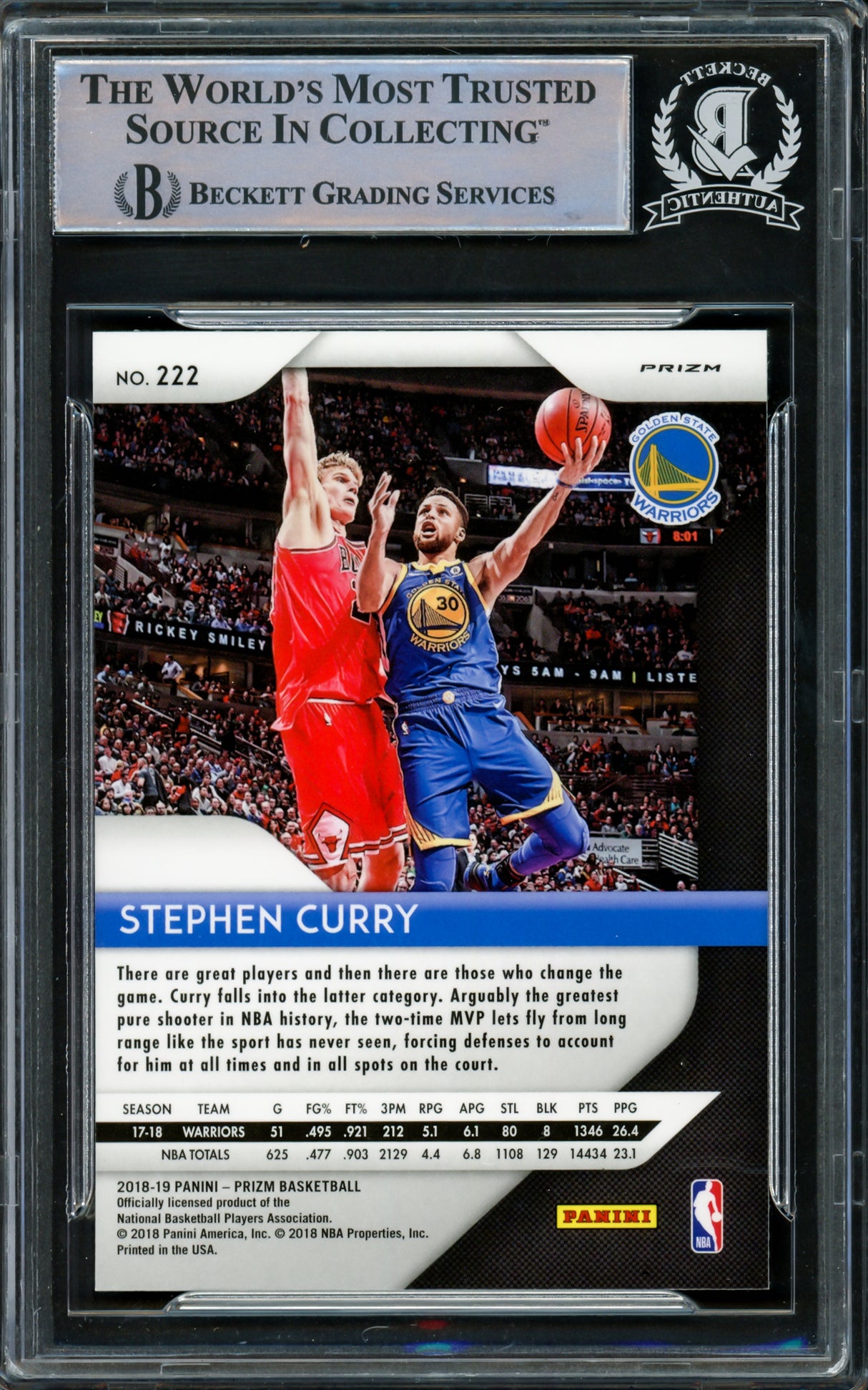 Stephen Curry Autographed 2018-19 Panini Silver Prizm Card #222 Golden State Warriors Beckett BAS #15779222