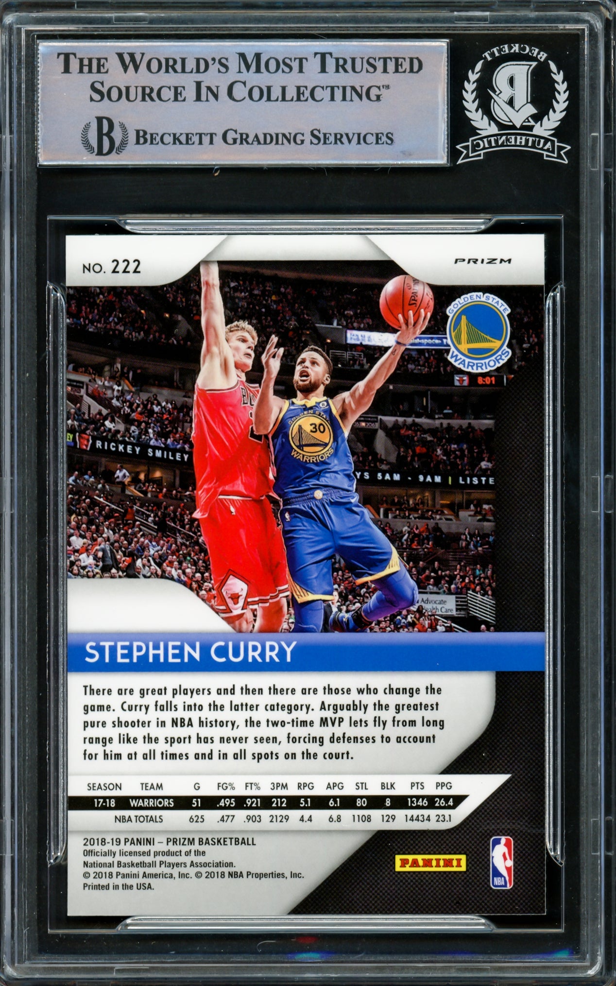 Stephen Curry Autographed 2018-19 Panini Silver Prizm Card #222 Golden State Warriors Beckett BAS #15779222
