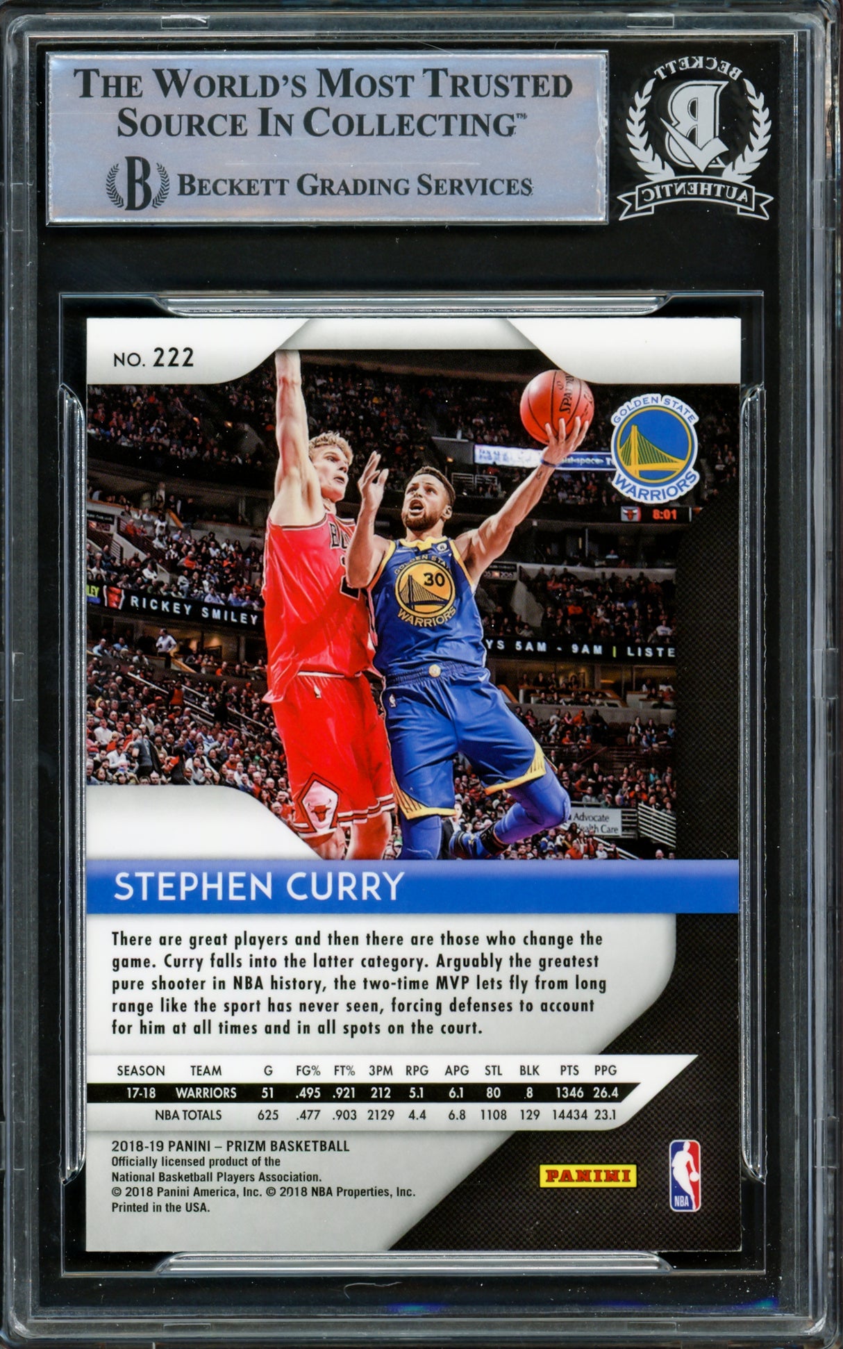 Stephen Curry Autographed 2018-19 Panini Prizm Card #222 Golden State Warriors Beckett BAS #15779223