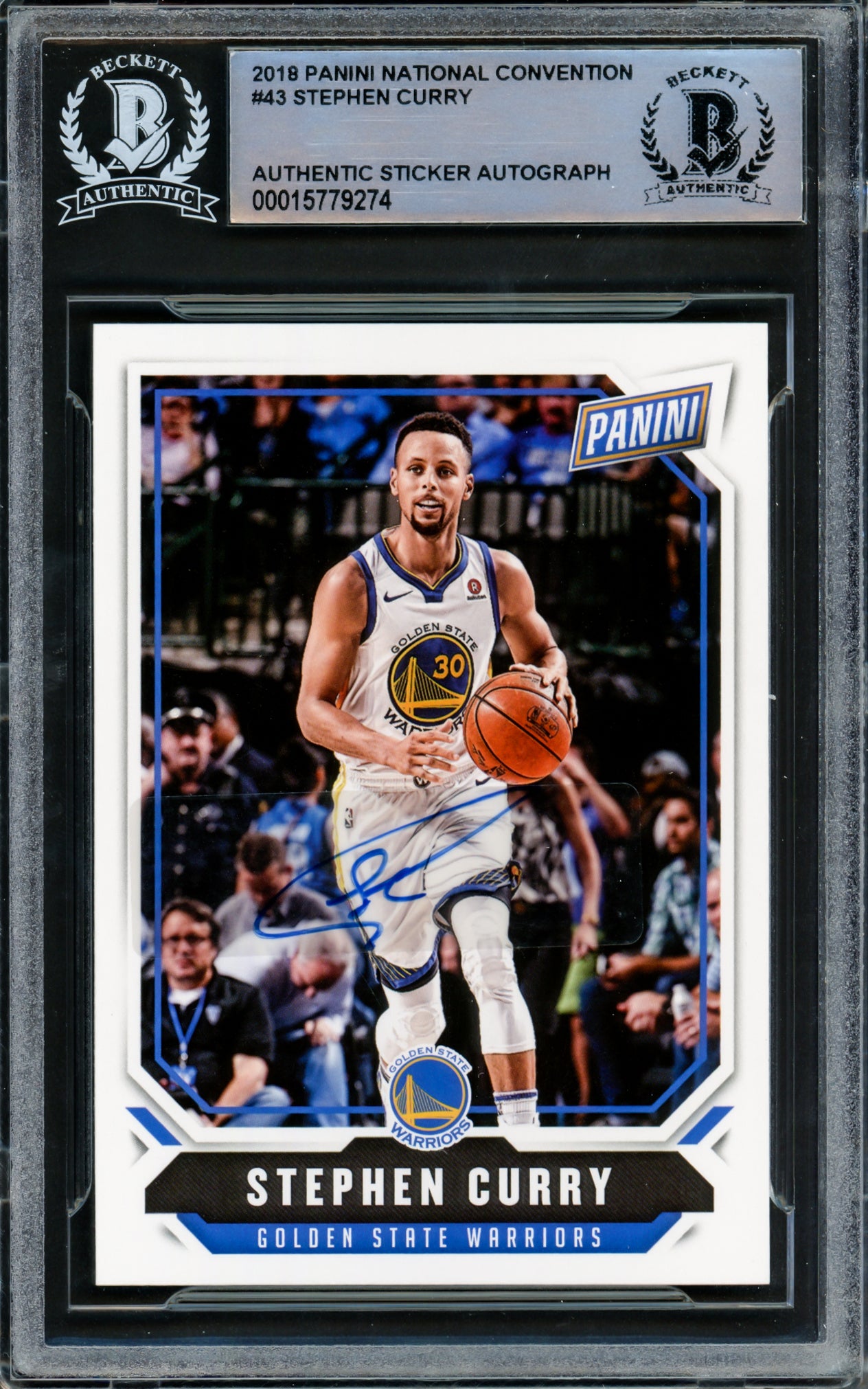 Stephen Curry Autographed 2018-19 Panini National Convention Card #43 Golden State Warriors Beckett BAS #15779274
