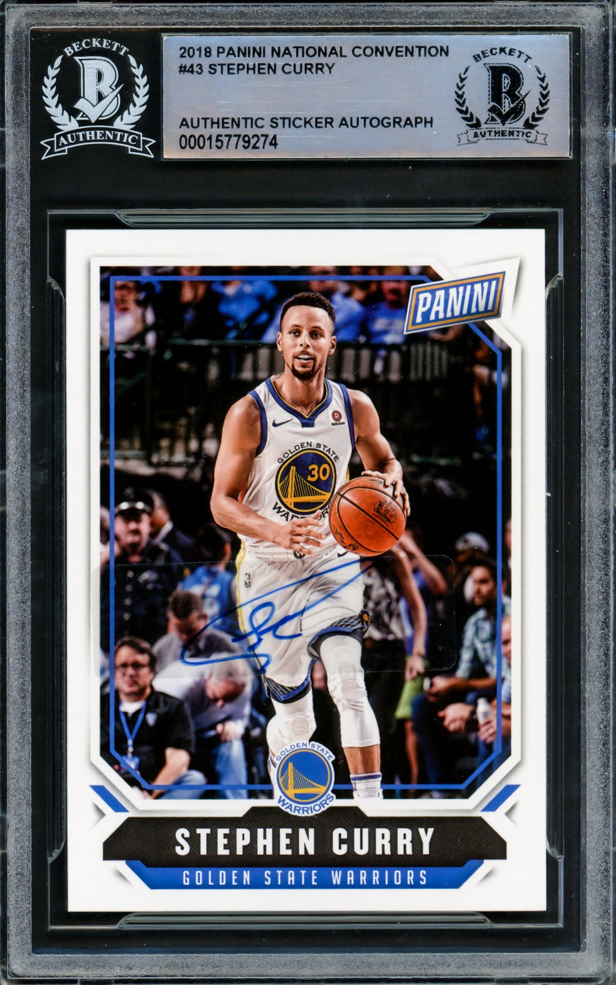 Stephen Curry Autographed 2018-19 Panini National Convention Card #43 Golden State Warriors Beckett BAS #15779274