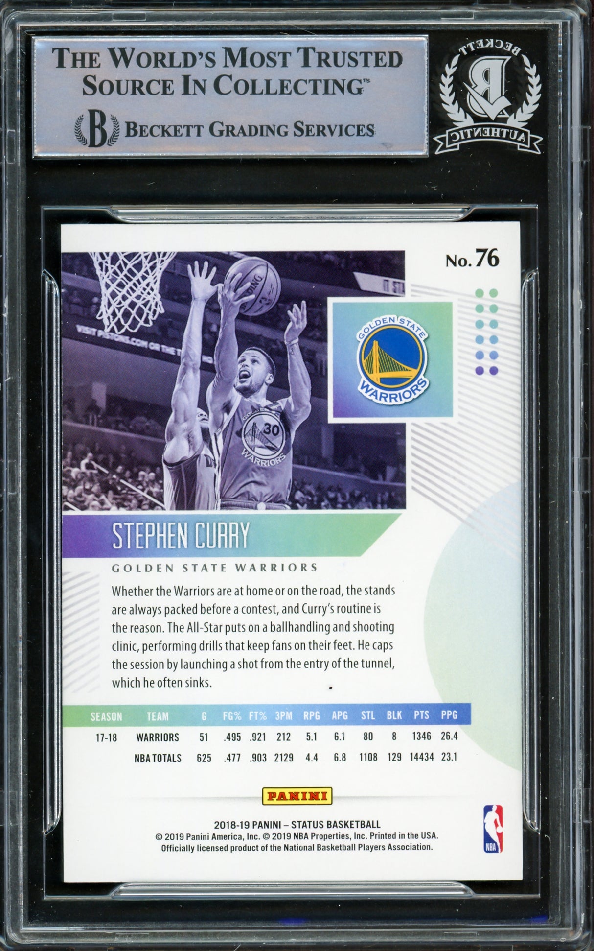 Stephen Curry Autographed 2018-19 Panini Status Card #76 Golden State Warriors Beckett BAS #15779276