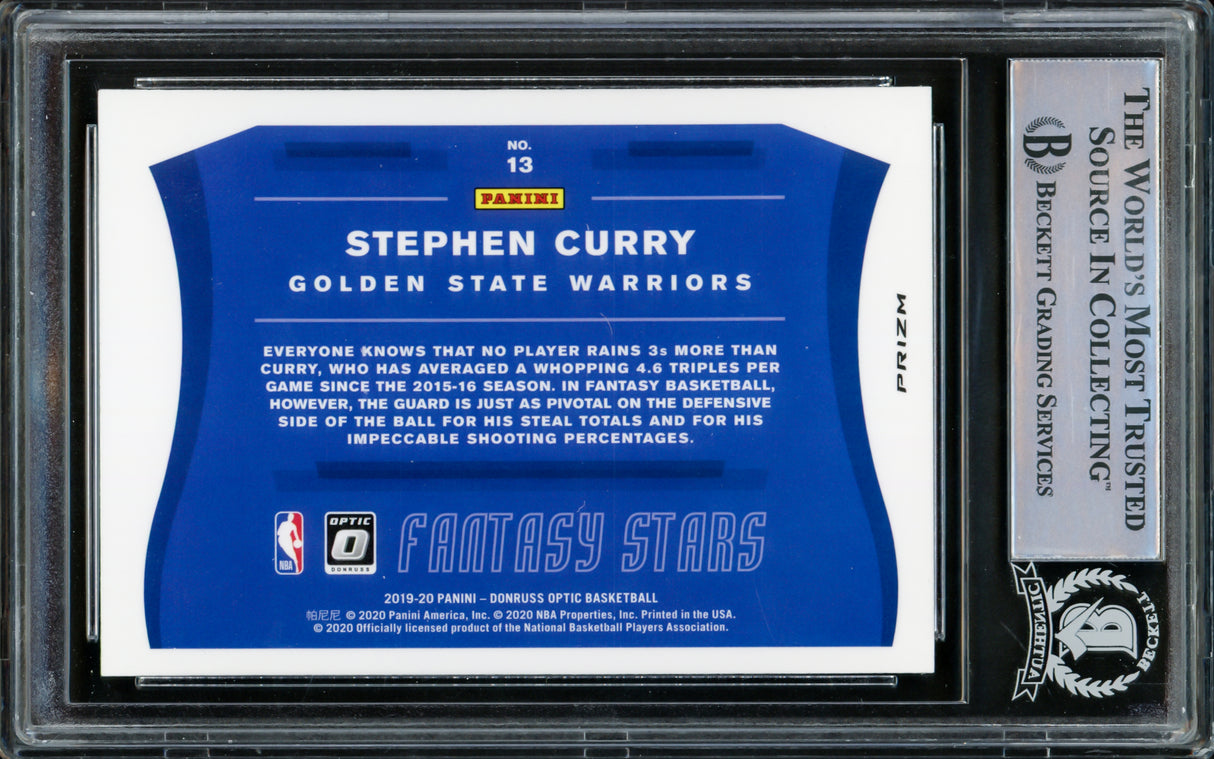 Stephen Curry Autographed 2019-20 Donruss Optic Fantasy Stars Card #13 Golden State Warriors Beckett BAS #15779362