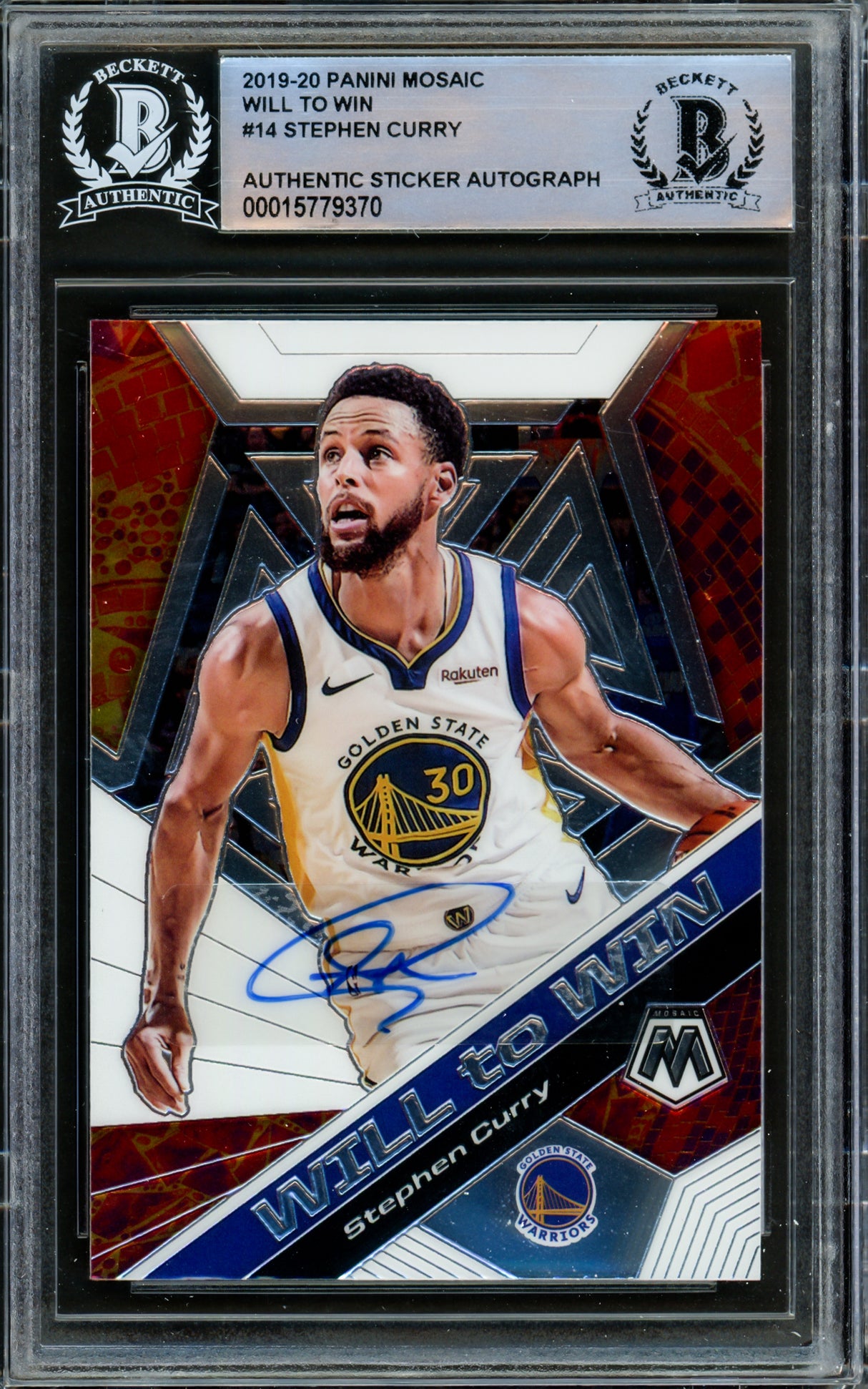 Stephen Curry Autographed 2019-20 Panini Mosaic Will To Win Card #14 Golden State Warriors Beckett BAS #15779370