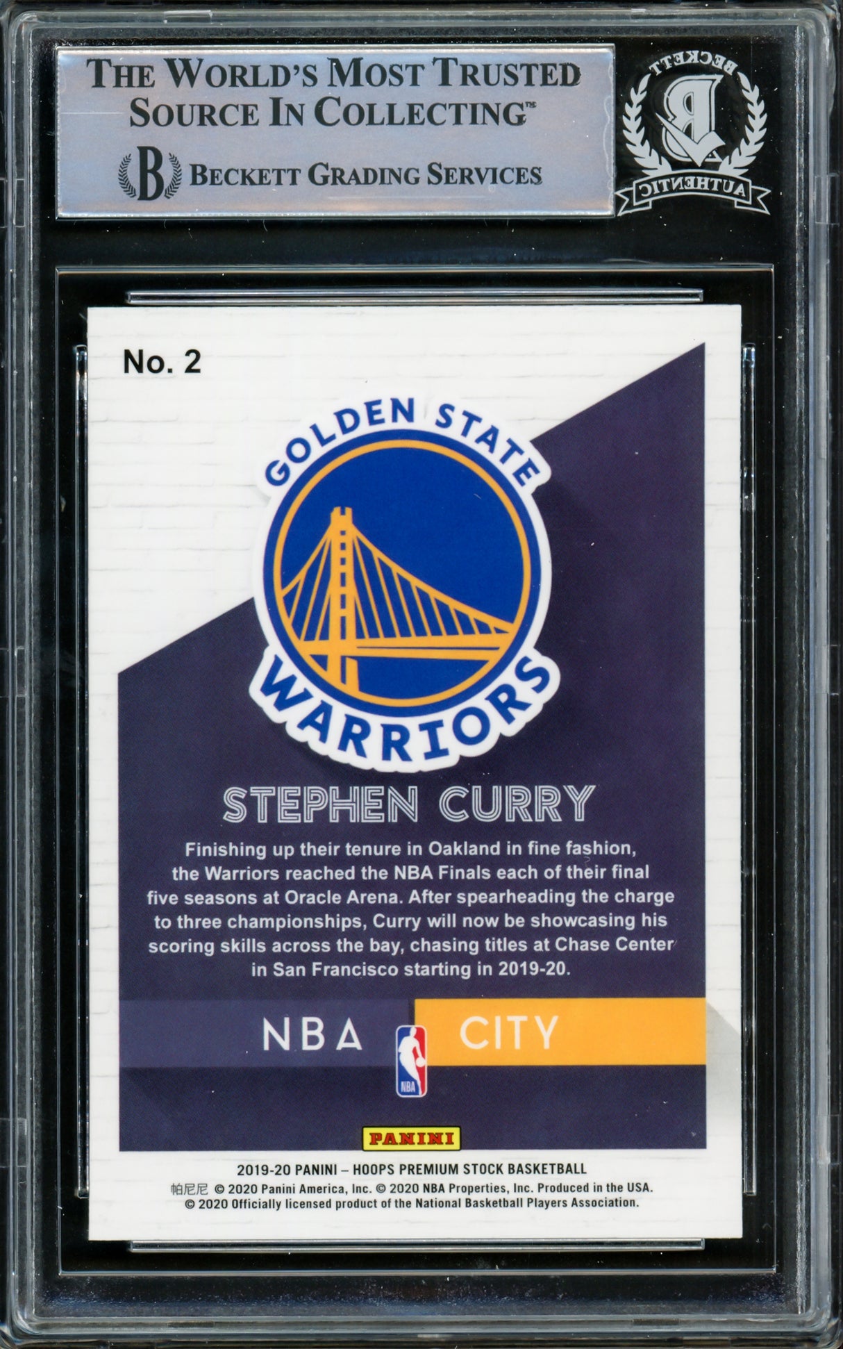 Stephen Curry Autographed 2019-20 Hoops Premium Stock Card #2 Golden State Warriors Beckett BAS #15779376
