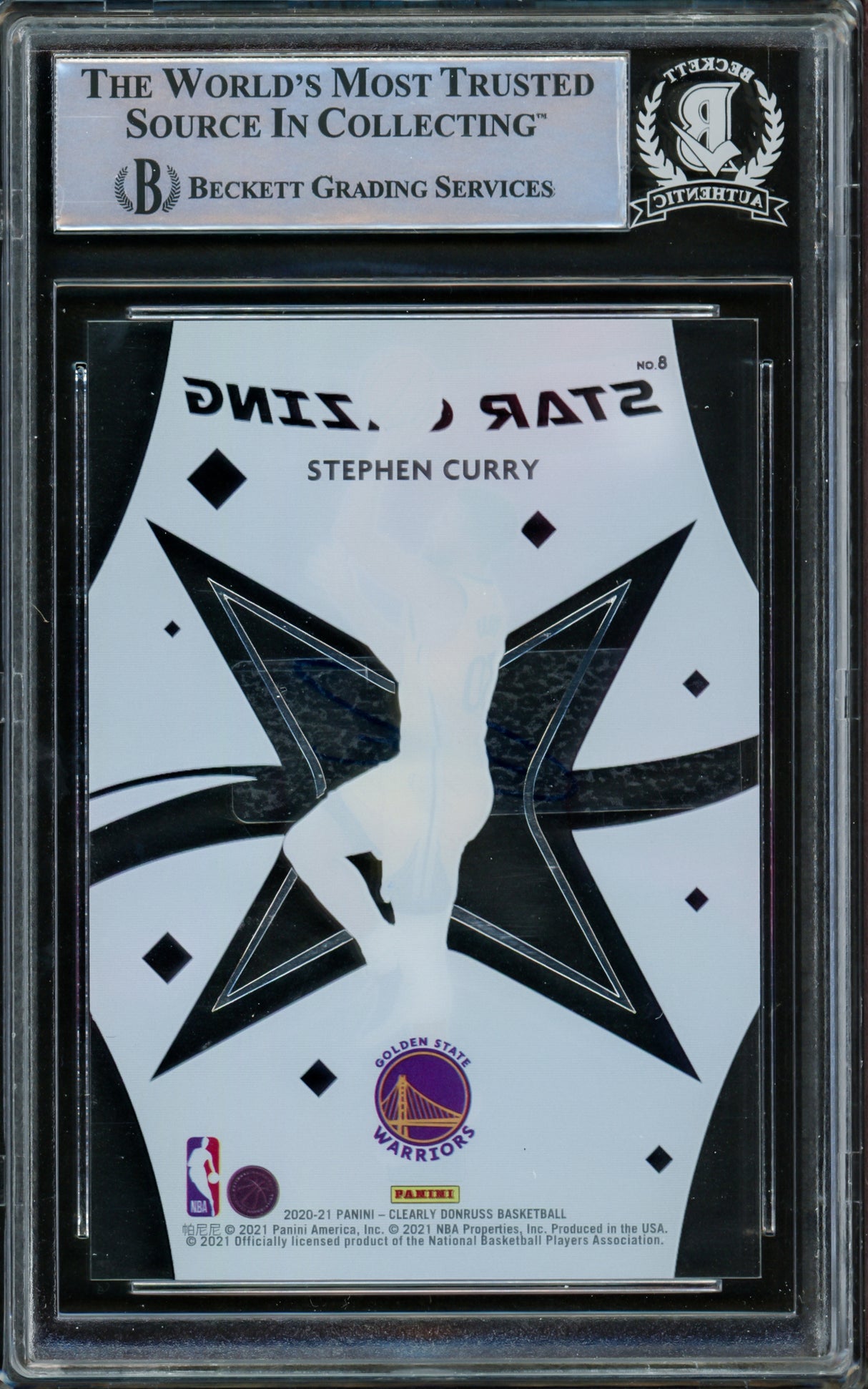 Stephen Curry Autographed 2020-21 Donruss Clearly Star Gazing Card #8 Golden State Warriors Beckett BAS #15779387