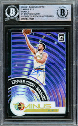 Stephen Curry Autographed 2020-21 Donruss Optic Purple Prizm Card #1 Golden State Warriors Beckett BAS #15779551