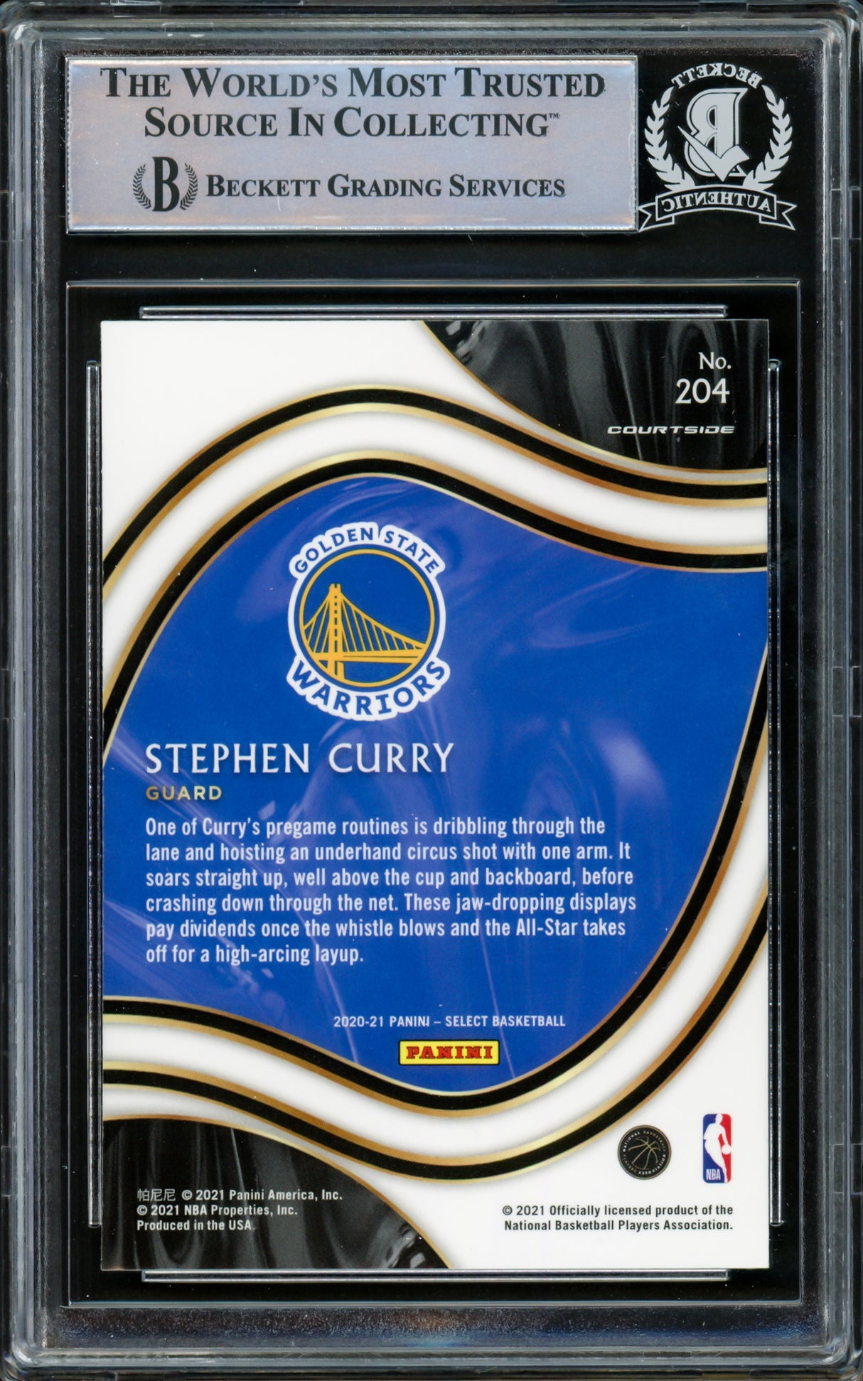 Stephen Curry Autographed 2020-21 Panini Select Blue Retail Card #204 Golden State Warriors Beckett BAS #15779650