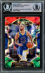 Stephen Curry Autographed 2020-21 Panini Select Red White & Green Ice Prizm Card #57 Golden State Warriors Beckett BAS #15779652