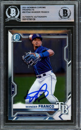 Wander Franco Autographed 2021 Bowman Chrome Rookie Card #BCP240 Tampa Bay Rays Beckett BAS #15780138