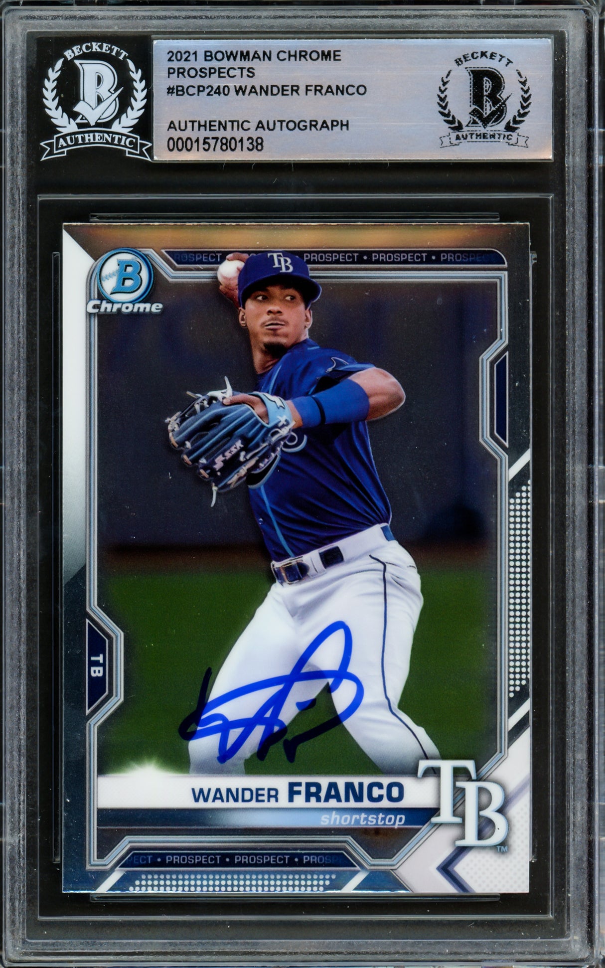 Wander Franco Autographed 2021 Bowman Chrome Rookie Card #BCP240 Tampa Bay Rays Beckett BAS #15780138