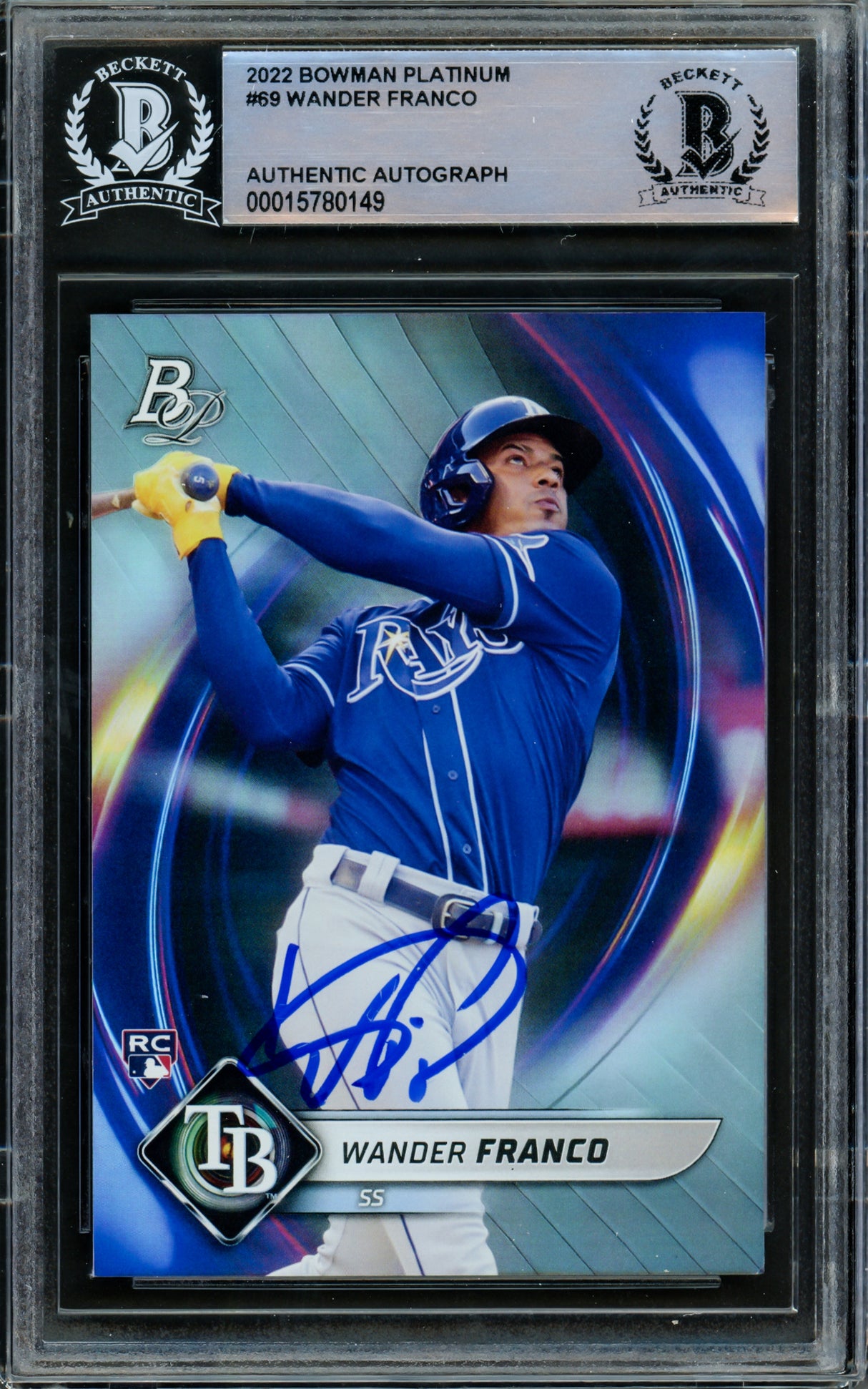 Wander Franco Autographed 2022 Bowman Platinum Rookie Card #69 Tampa Bay Rays Beckett BAS #15780149