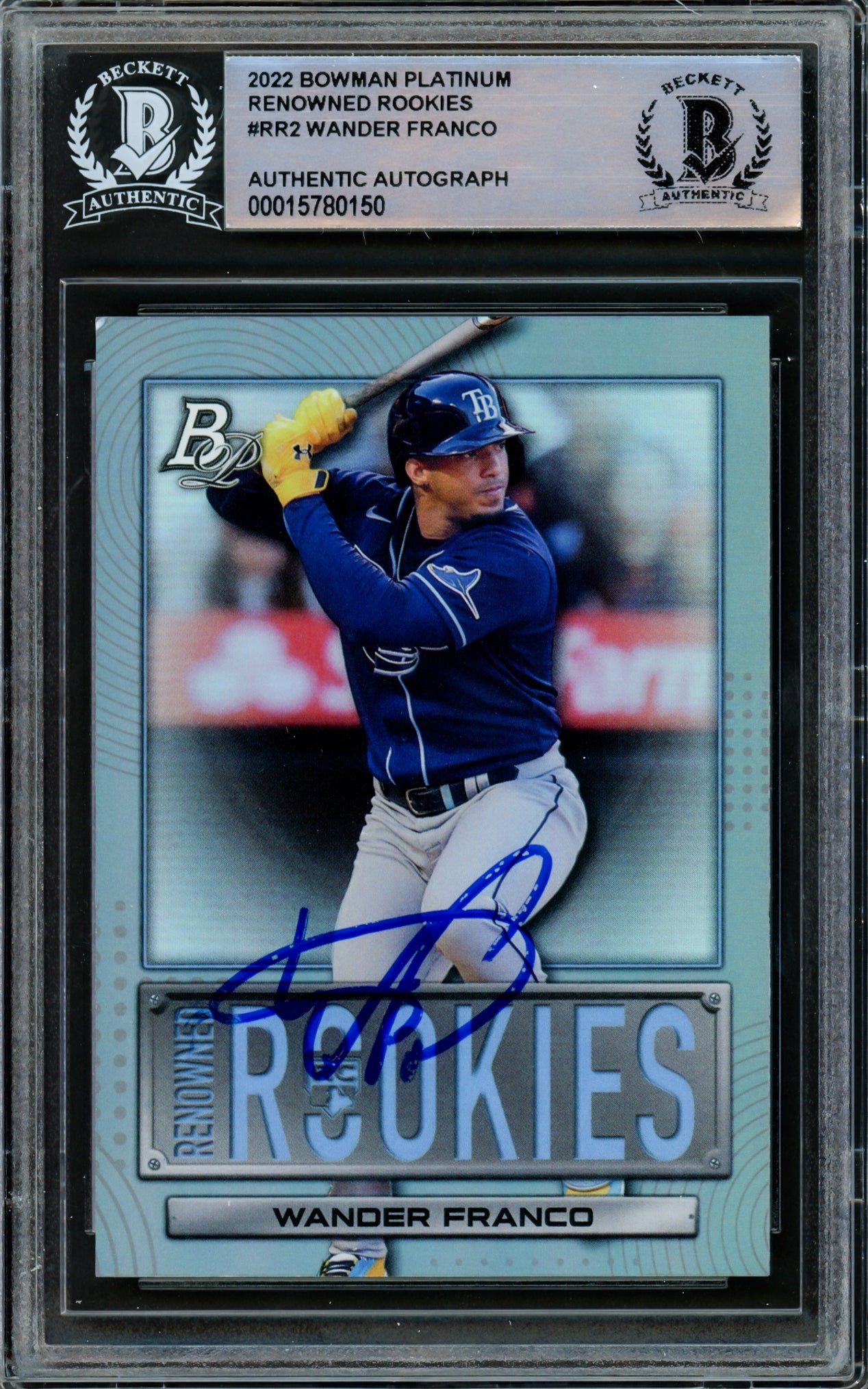 Wander Franco Autographed 2022 Bowman Platinum Rookie Card #RR-2 Tampa Bay Rays Beckett BAS #15780150