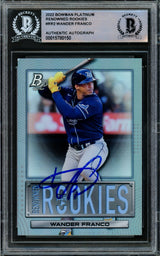 Wander Franco Autographed 2022 Bowman Platinum Rookie Card #RR-2 Tampa Bay Rays Beckett BAS #15780150