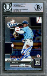 Wander Franco Autographed 2022 Donruss Optic The Rookies Rookie Card #TR1 Tampa Bay Rays Beckett BAS #15780156