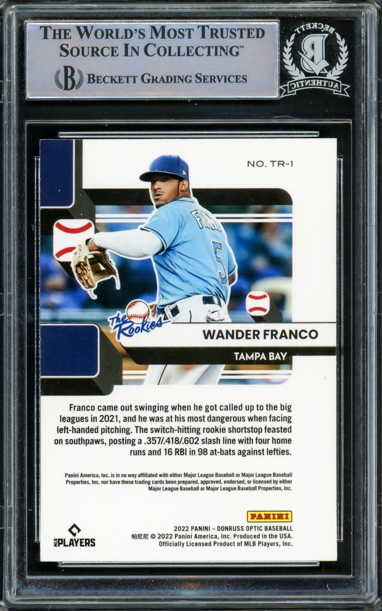 Wander Franco Autographed 2022 Donruss Optic The Rookies Rookie Card #TR1 Tampa Bay Rays Beckett BAS #15780156