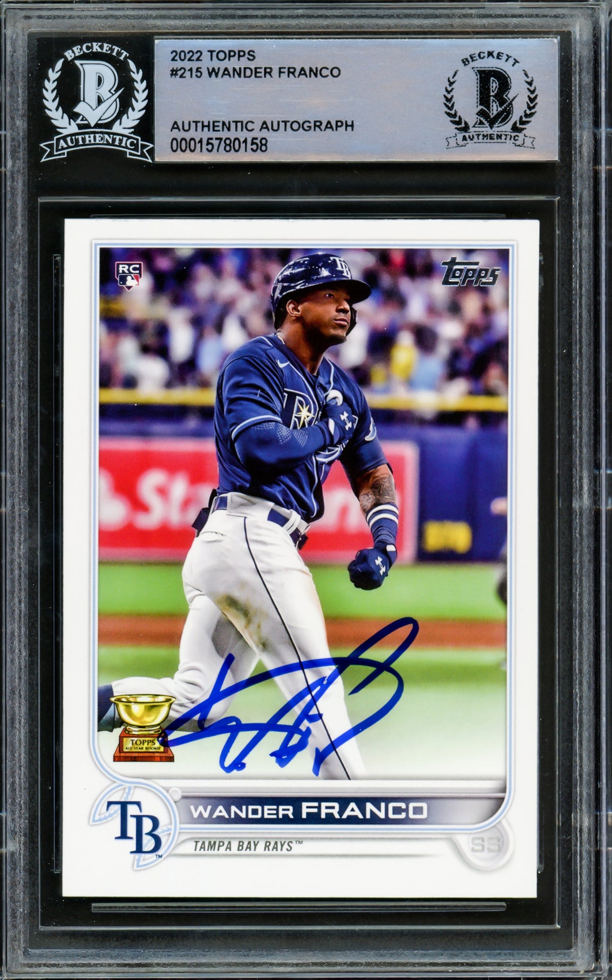 Wander Franco Autographed 2022 Topps Rookie Card #215 Tampa Bay Rays Beckett BAS #15780158