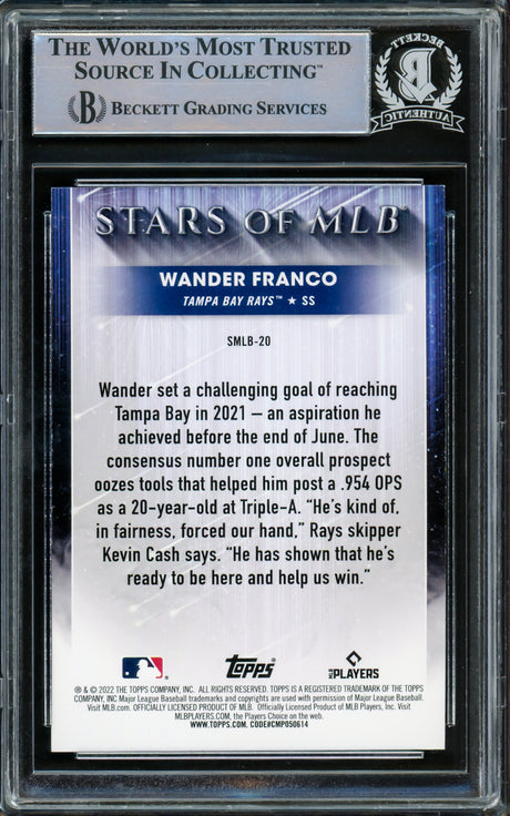 Wander Franco Autographed 2022 Topps Stars of MLB Rookie Card #SMLB-20 Tampa Bay Rays (Bubbling) Beckett BAS #15780203