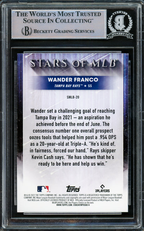 Wander Franco Autographed 2022 Topps Stars of MLB Rookie Card #SMLB-20 Tampa Bay Rays (Bubbling) Beckett BAS #15780200