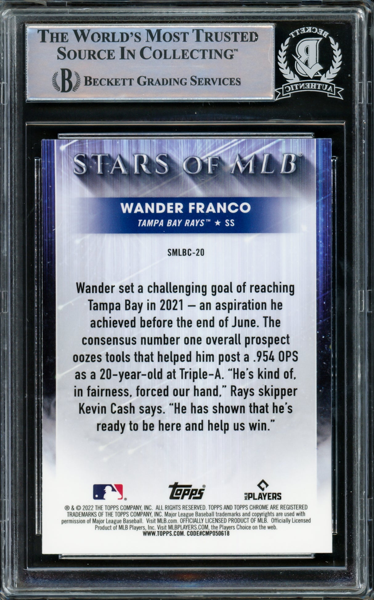 Wander Franco Autographed 2022 Topps Chrome Stars of MLB Rookie Card #SMLBC-20 Tampa Bay Rays Beckett BAS #15780213