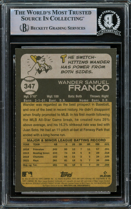 Wander Franco Autographed 2022 Topps Heritage Rookie Card #347 Tampa Bay Rays Beckett BAS #15780218