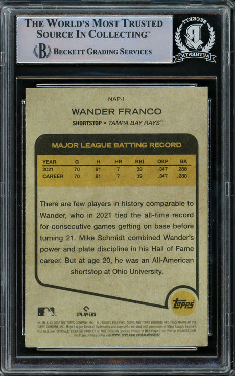 Wander Franco Autographed 2022 Topps Heritage New Age Performers Rookie Card #NAP1 Tampa Bay Rays (Light) Beckett BAS #15780224