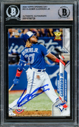 Vladimir Guerrero Jr. Autographed 2020 Topps Opening Day Card #33 Toronto Blue Jays (Smudged) Beckett BAS #15780728
