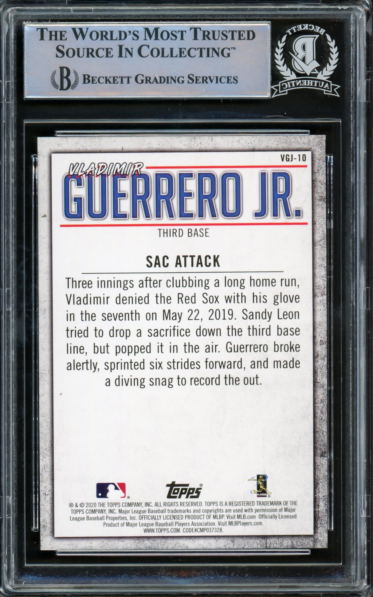 Vladimir Guerrero Jr. Autographed 2020 Topps Highlights Card #VGJ-10 Toronto Blue Jays Beckett BAS #15780732