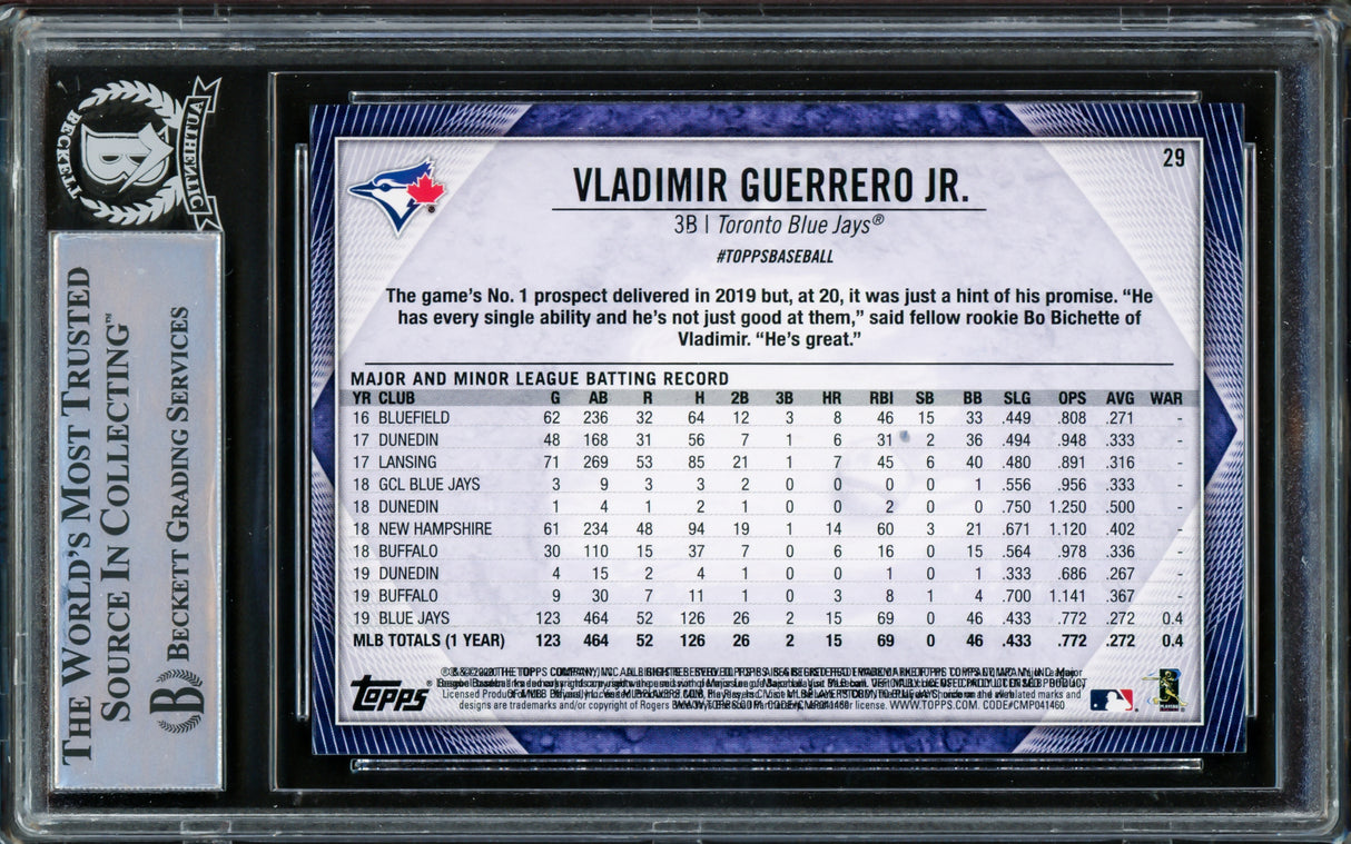 Vladimir Guerrero Jr. Autographed 2020 Topps National Baseball Card Day Card #29 Toronto Blue Jays Beckett BAS #15780742