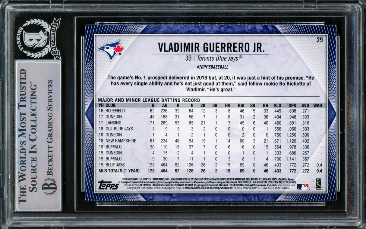 Vladimir Guerrero Jr. Autographed 2020 Topps National Baseball Card Day Card #29 Toronto Blue Jays Beckett BAS #15780744