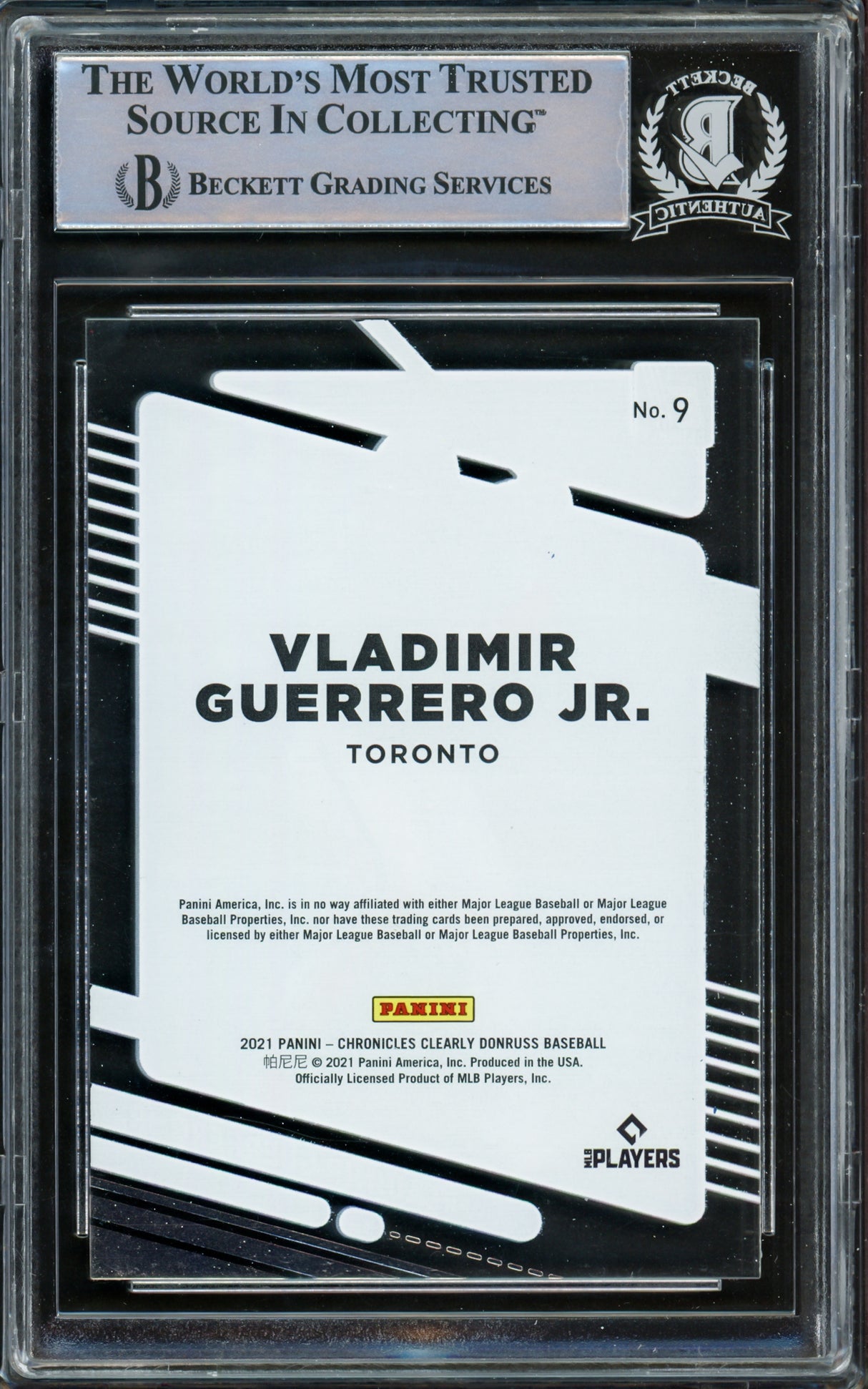 Vladimir Guerrero Jr. Autographed 2021 Donruss Clearly Card #9 Toronto Blue Jays Beckett BAS #15780750