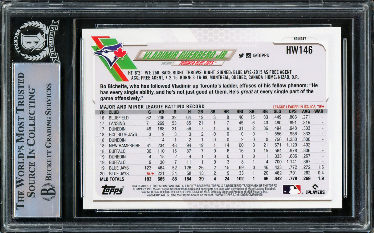 Vladimir Guerrero Jr. Autographed 2021 Topps Holiday Card #HW146 Toronto Blue Jays Beckett BAS #15780757