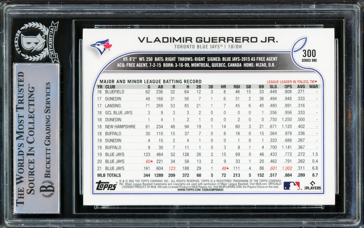 Vladimir Guerrero Jr. Autographed 2022 Topps Card #300 Toronto Blue Jays Beckett BAS #15780761