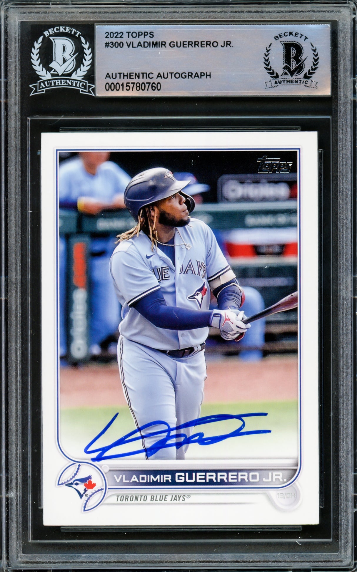 Vladimir Guerrero Jr. Autographed 2022 Topps Card #300 Toronto Blue Jays Beckett BAS #15780760