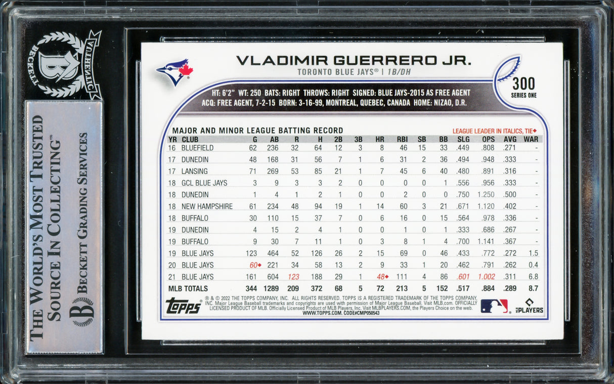 Vladimir Guerrero Jr. Autographed 2022 Topps Card #300 Toronto Blue Jays Beckett BAS #15780760