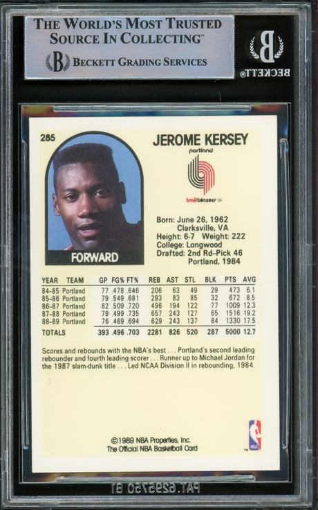 Jerome Kersey Autographed 1989-90 Hoops Card #285 Portland Trail Blazers Beckett BAS #15780983